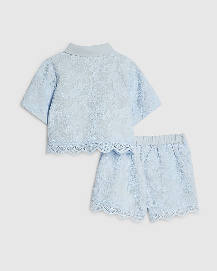 Mini Girls Blue Lace Blouse And Shorts Set