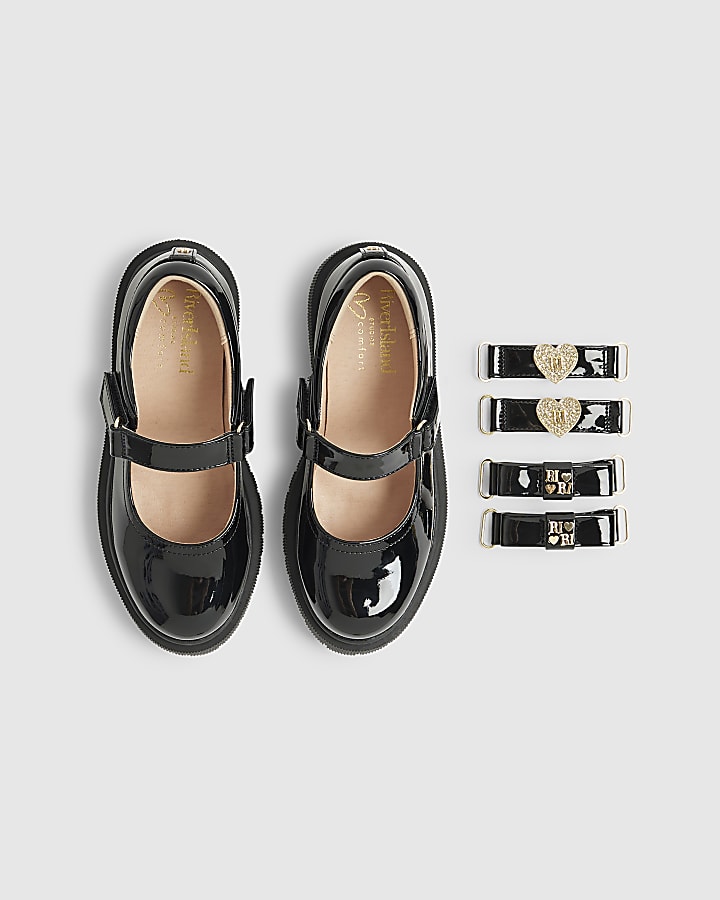Girls Black Multiple Straps Mary Jane Shoes