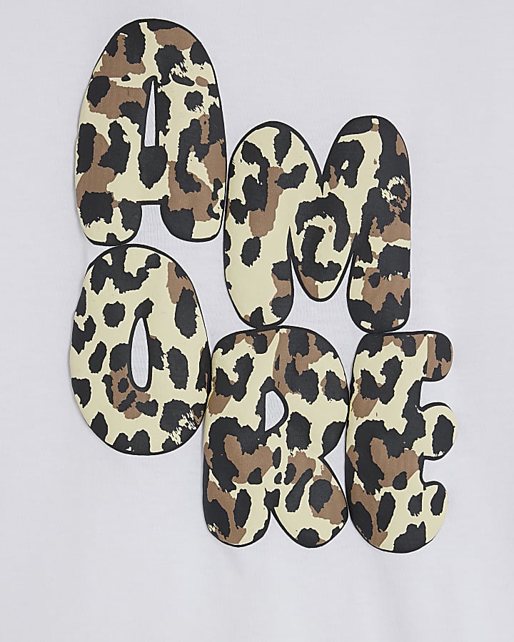 Girls White Amore Leopard T-Shirt Set