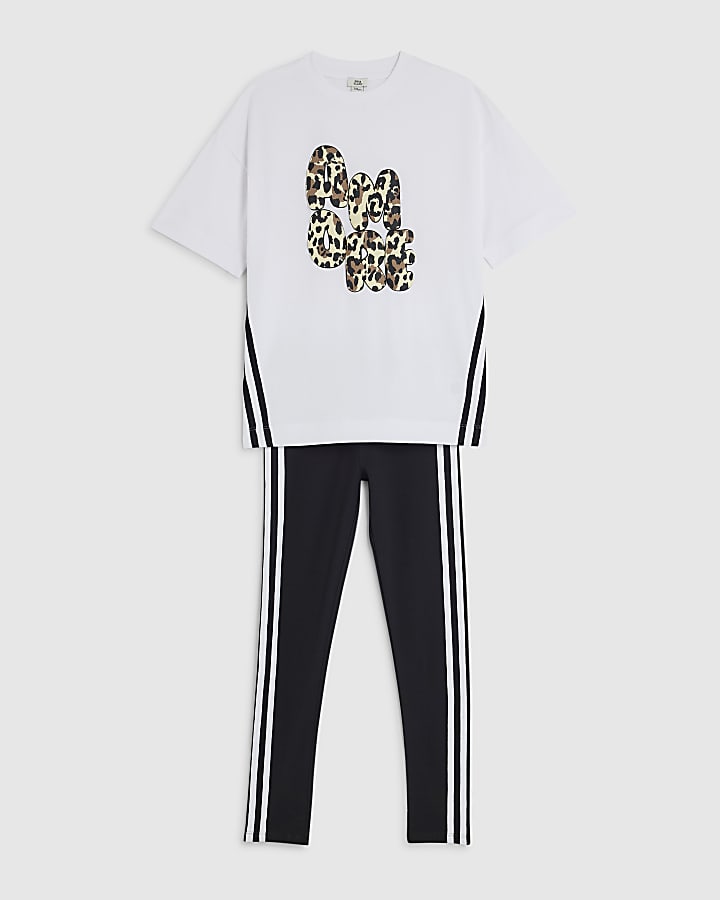 Girls White Amore Leopard T-Shirt Set