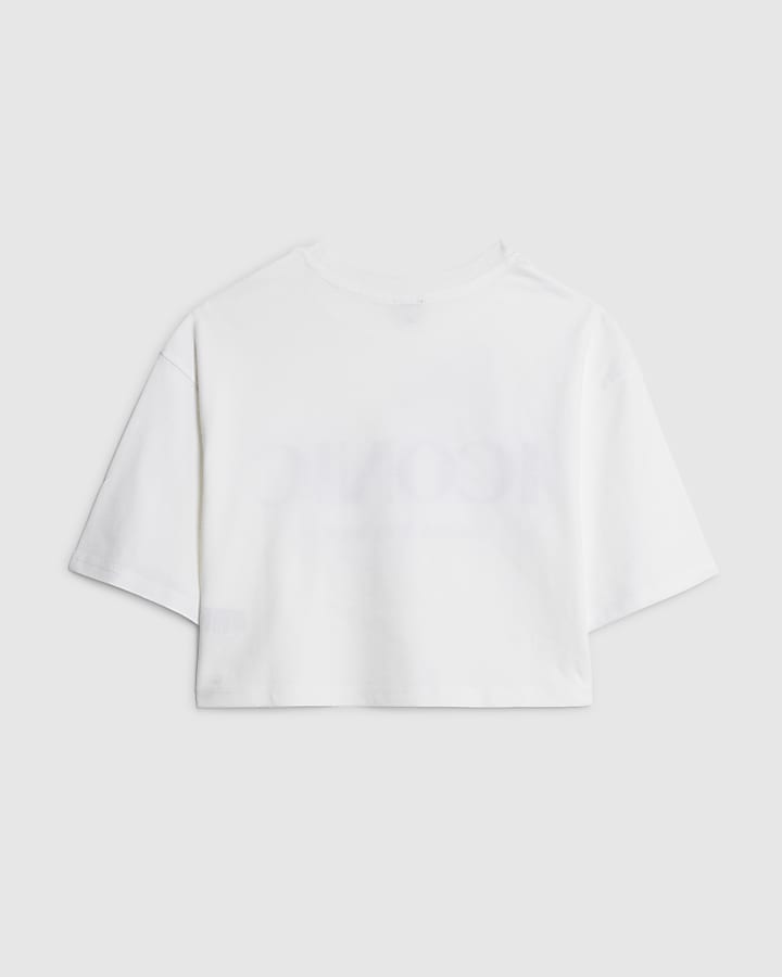 Girls White Diamante Hotfix T-Shirt