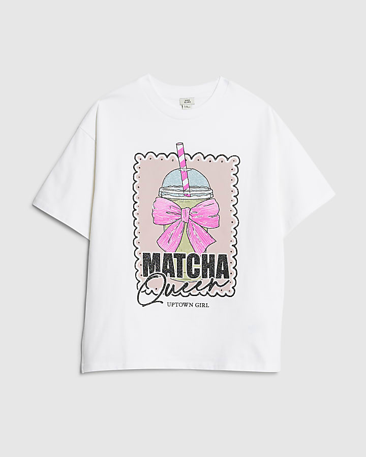 Girls White Matcha Queen T-shirt