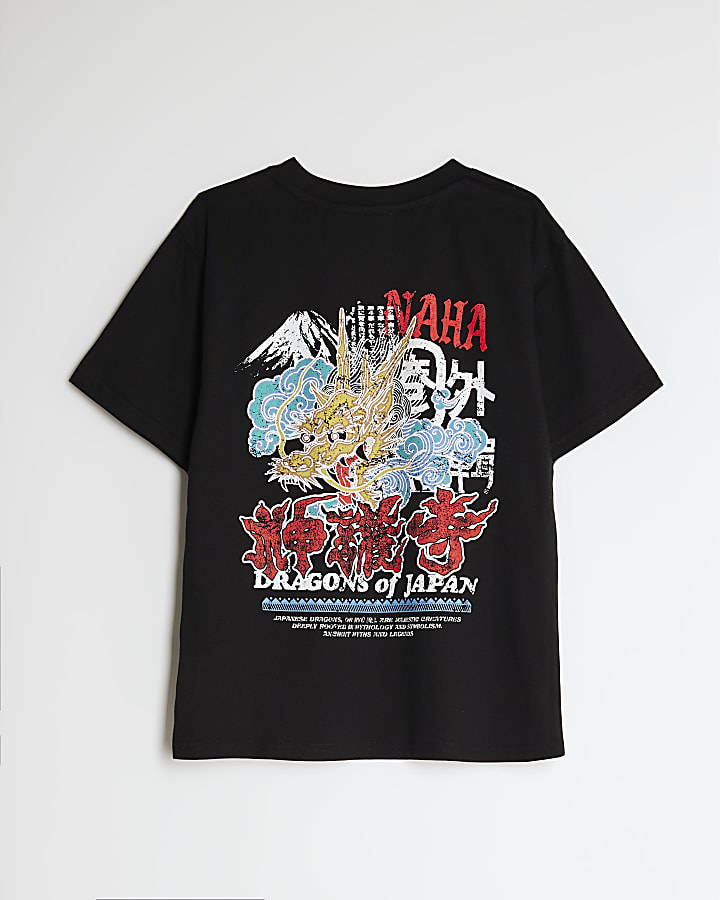 Boys Black Naha Japanese Dragon T-Shirt