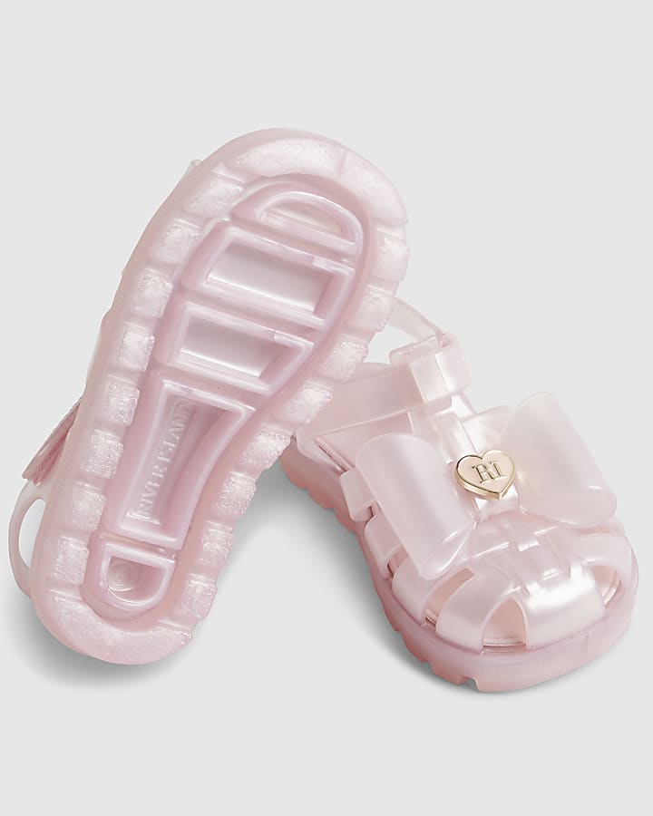 Mini Girls Pink Glitter Bow Jelly Sandals