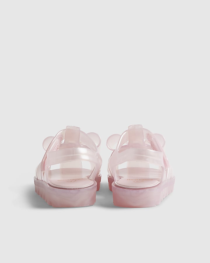 Mini Girls Pink Glitter Bow Jelly Sandals