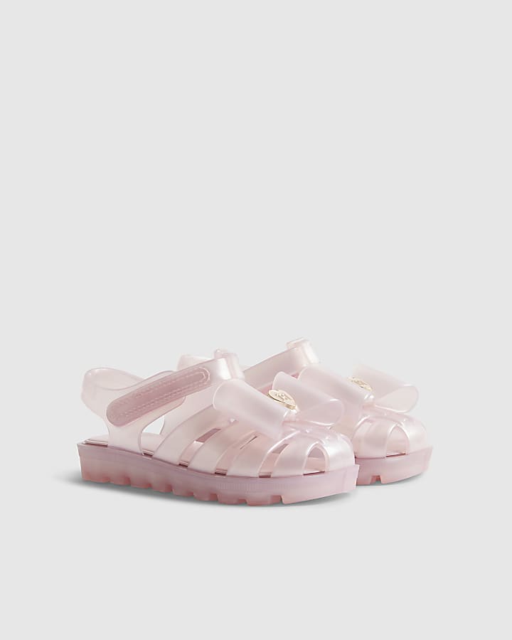 Mini Girls Pink Glitter Bow Jelly Sandals