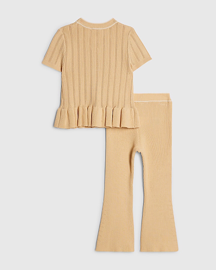 Mini Girls Beige Peplum Hem Short Sleeve Top