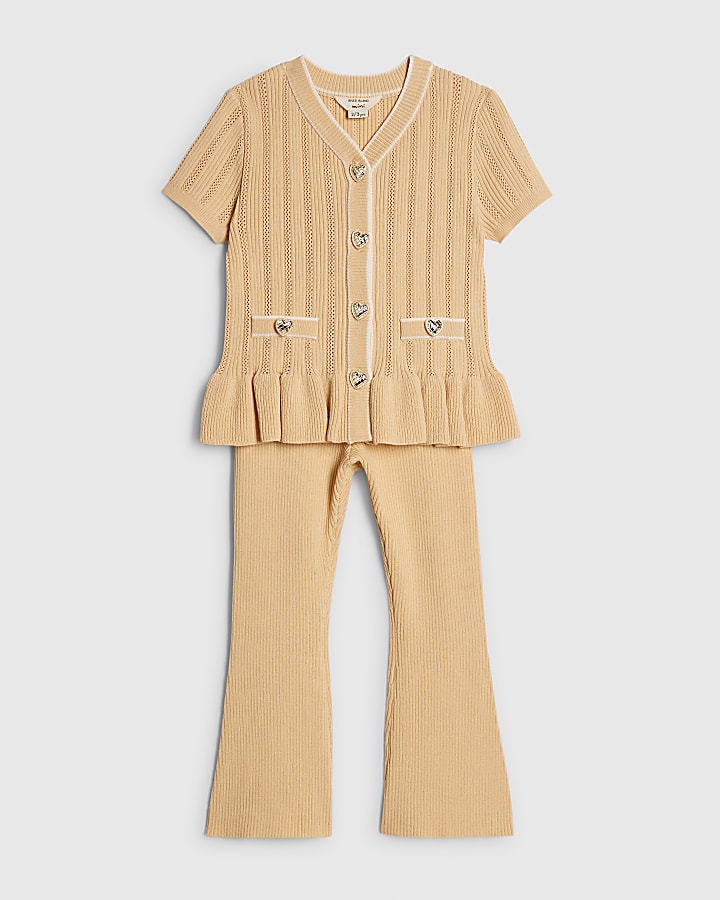 Mini Girls Beige Peplum Hem Short Sleeve Top