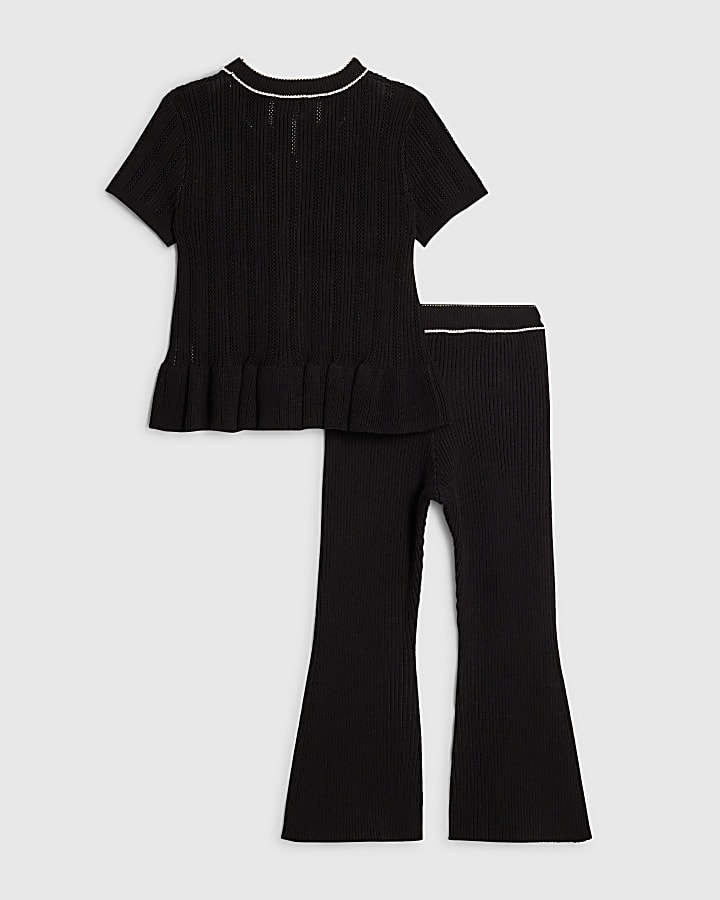 Mini Girls Black Peplum Hem Short Sleeve Top