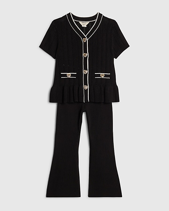 Mini Girls Black Peplum Hem Short Sleeve Top