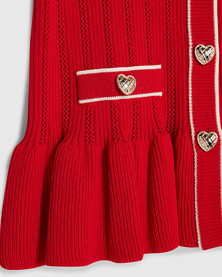 Girls Red Peplum Hem Short Sleeve Top Set