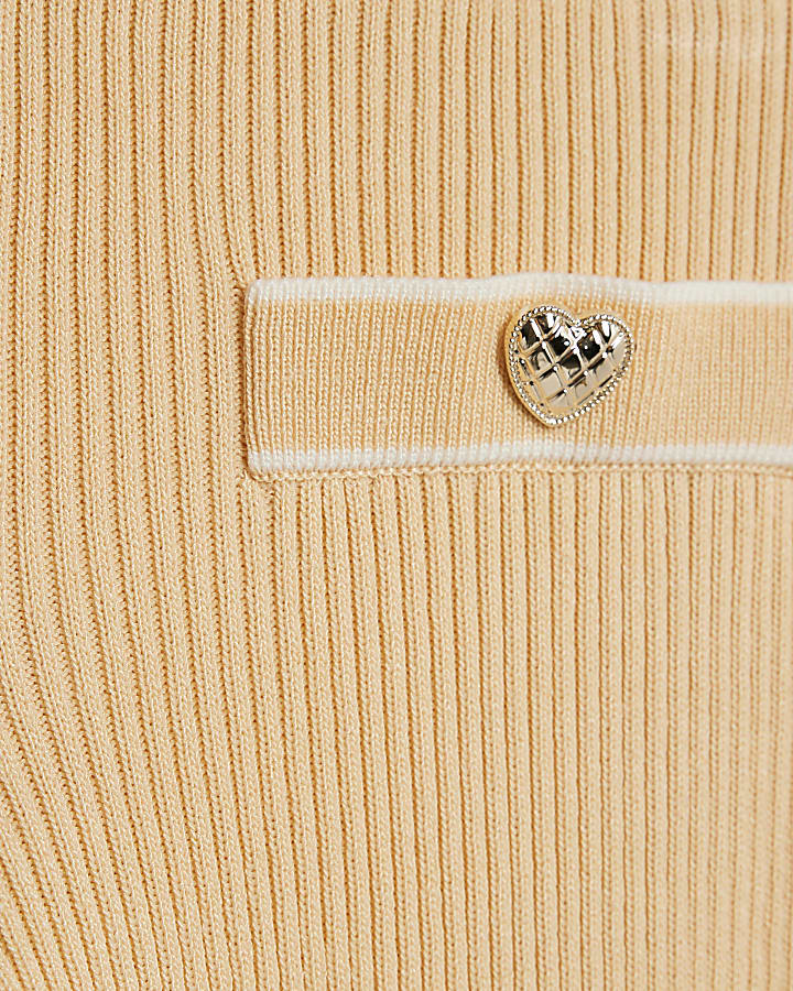 Girls Beige Peplum Hem Short Sleeve Top Set