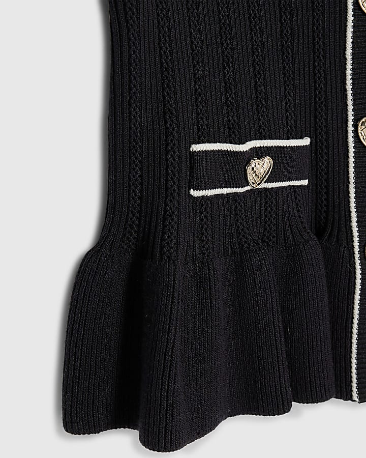 Girls Black Peplum Hem Short Sleeve Top Set