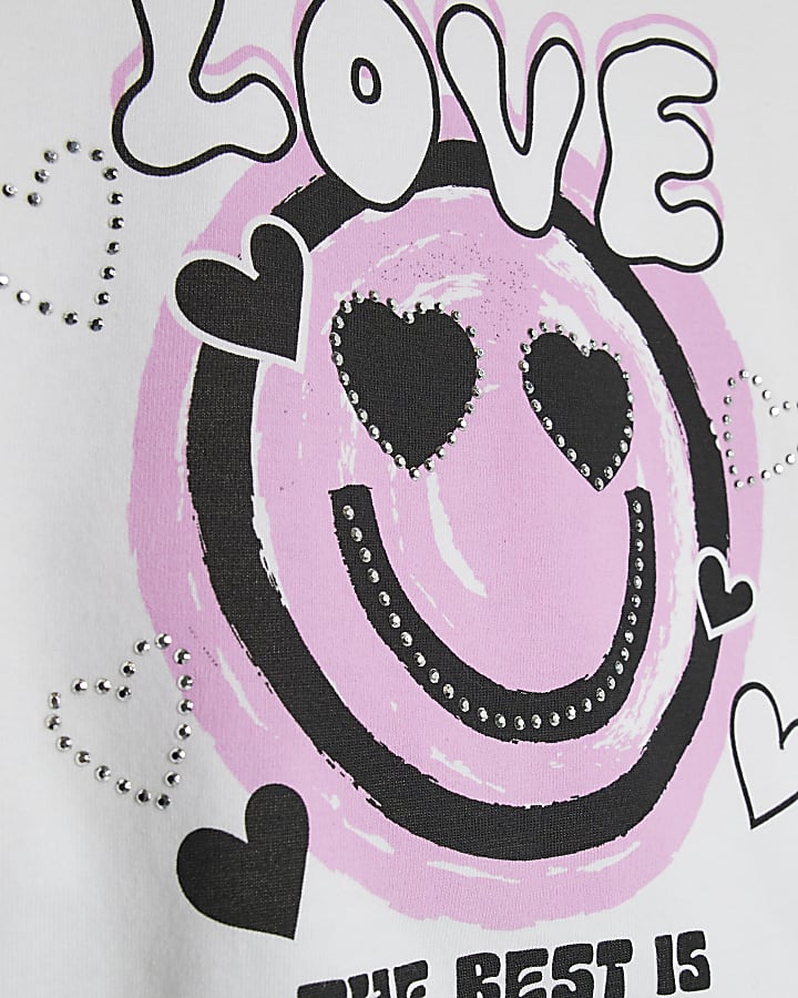 Girls White Smiley Face T-Shirt Set