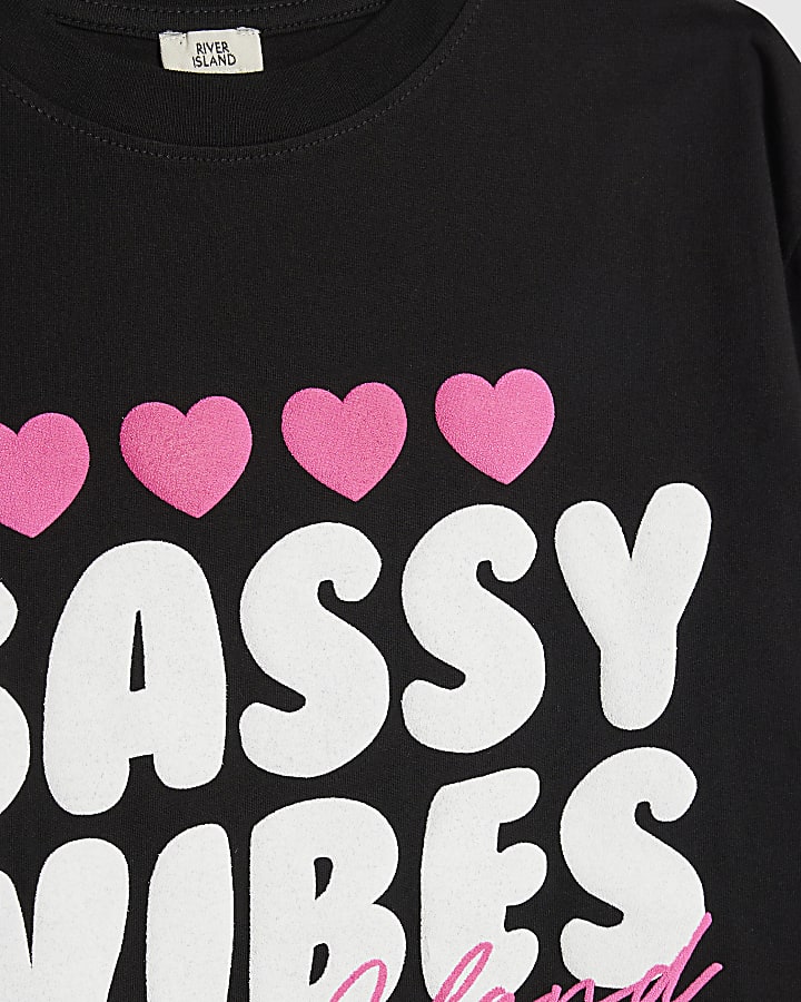 Girls Black Sassy Vibes T-Shirt