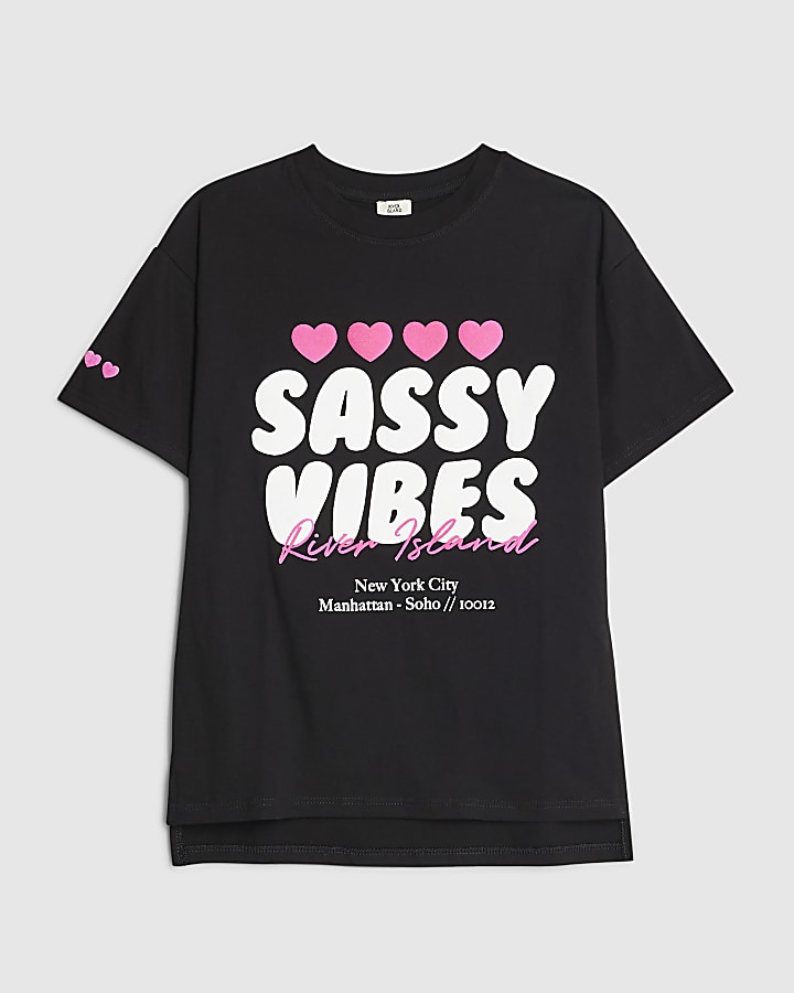 Girls Black Sassy Vibes T-Shirt
