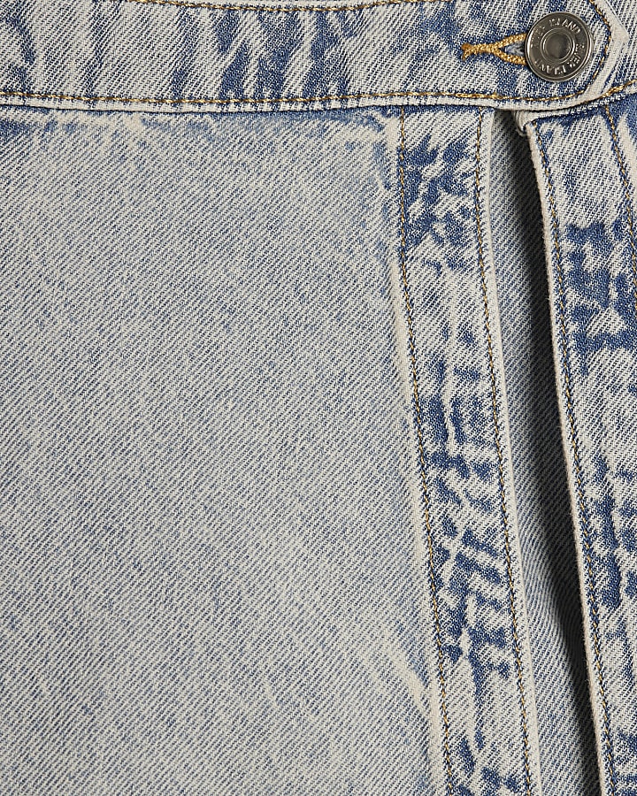 Girls Blue Bow Pleated Denim Skort