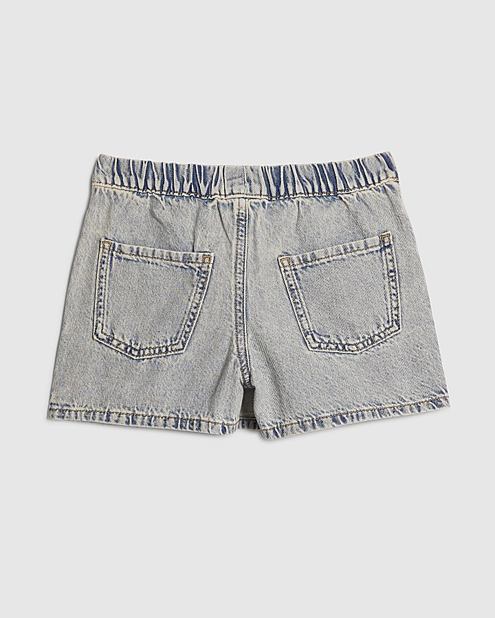 Girls Blue Bow Pleated Denim Skort