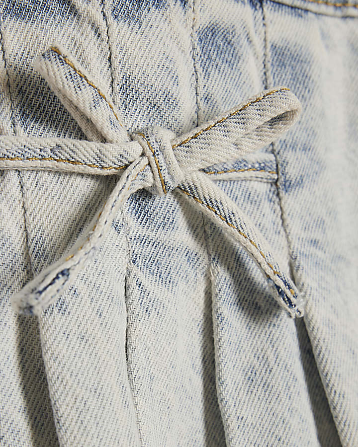 Mini Girls Blue Bow Pleated Denim Skort