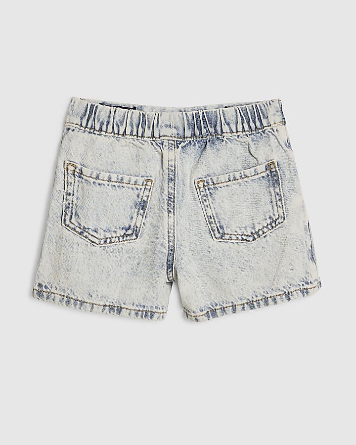 Mini Girls Blue Bow Pleated Denim Skort