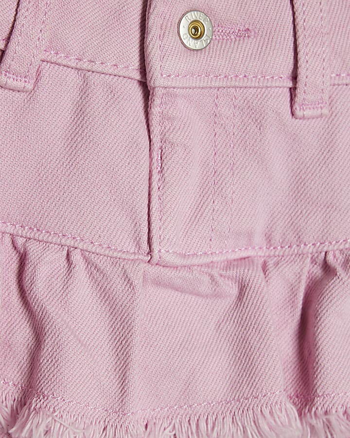 Mini Girls Pink Denim Tiered Skirt