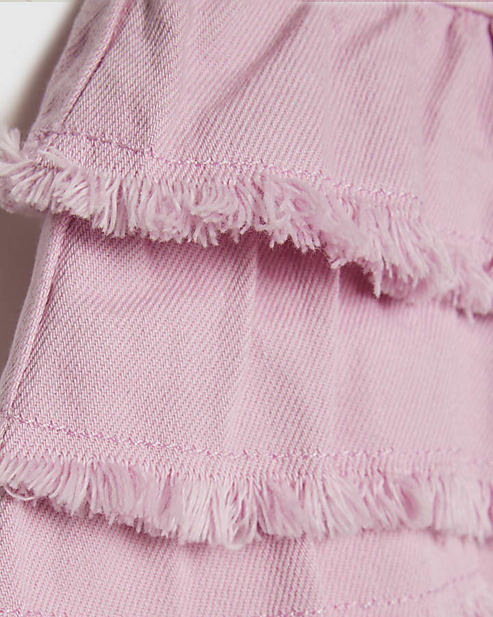 Mini Girls Pink Denim Tiered Skirt