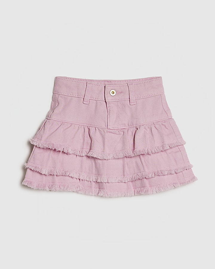 Mini Girls Pink Denim Tiered Skirt