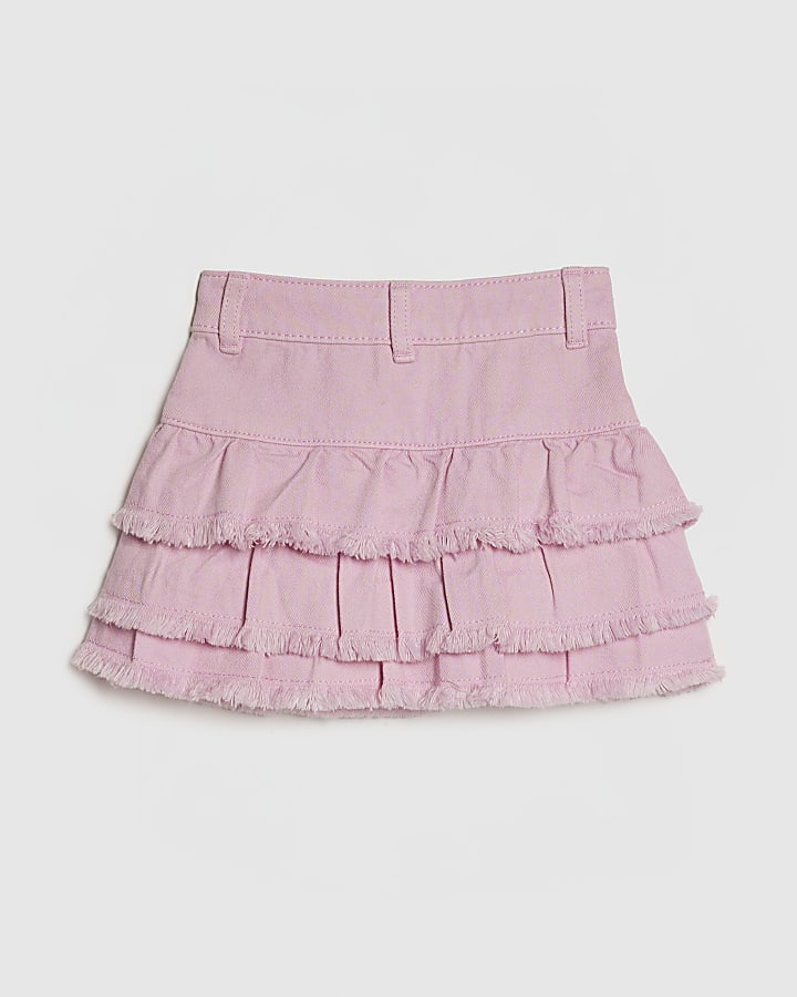 Mini Girls Pink Denim Tiered Skirt