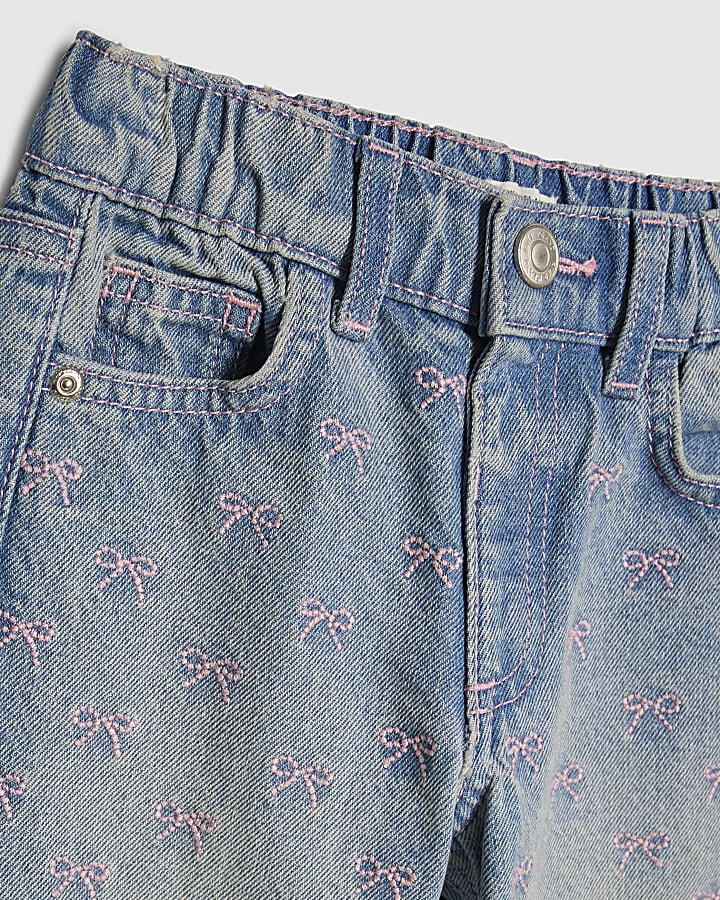 Mini Girls Blue Embroidered Bow Jeans