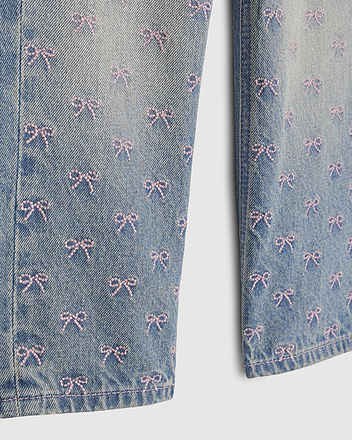 Mini Girls Blue Embroidered Bow Jeans