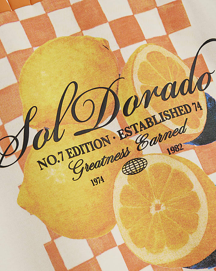 Boys Beige Oversized fit Orange T-Shirt