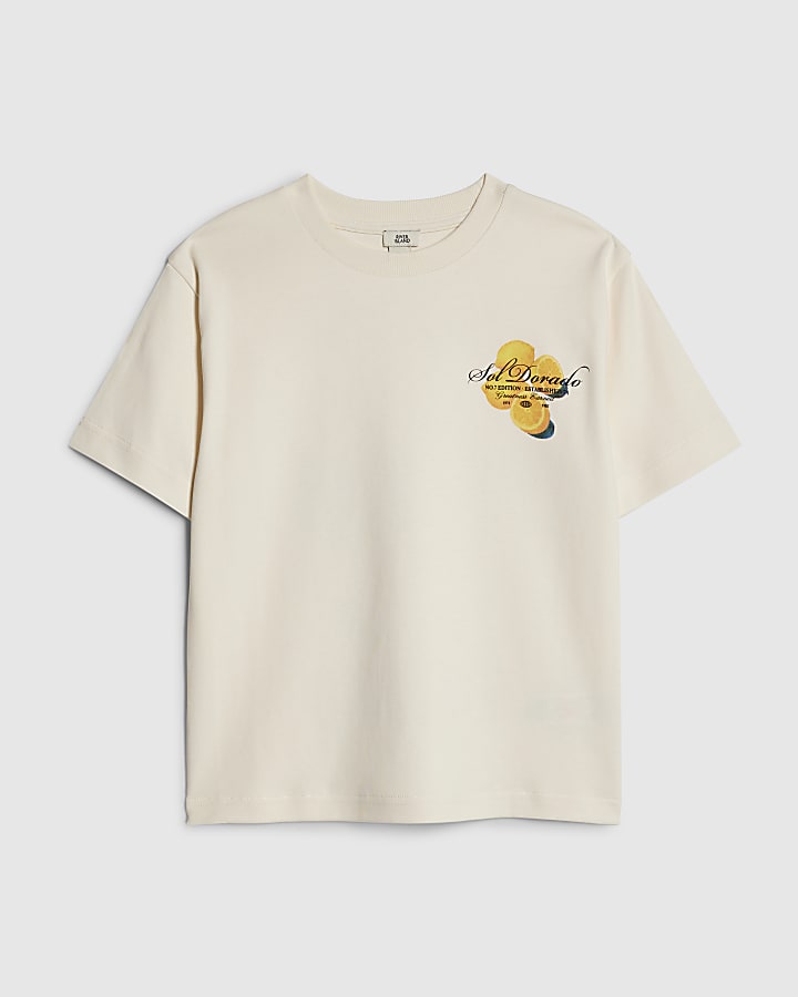 Boys Beige Oversized fit Orange T-Shirt