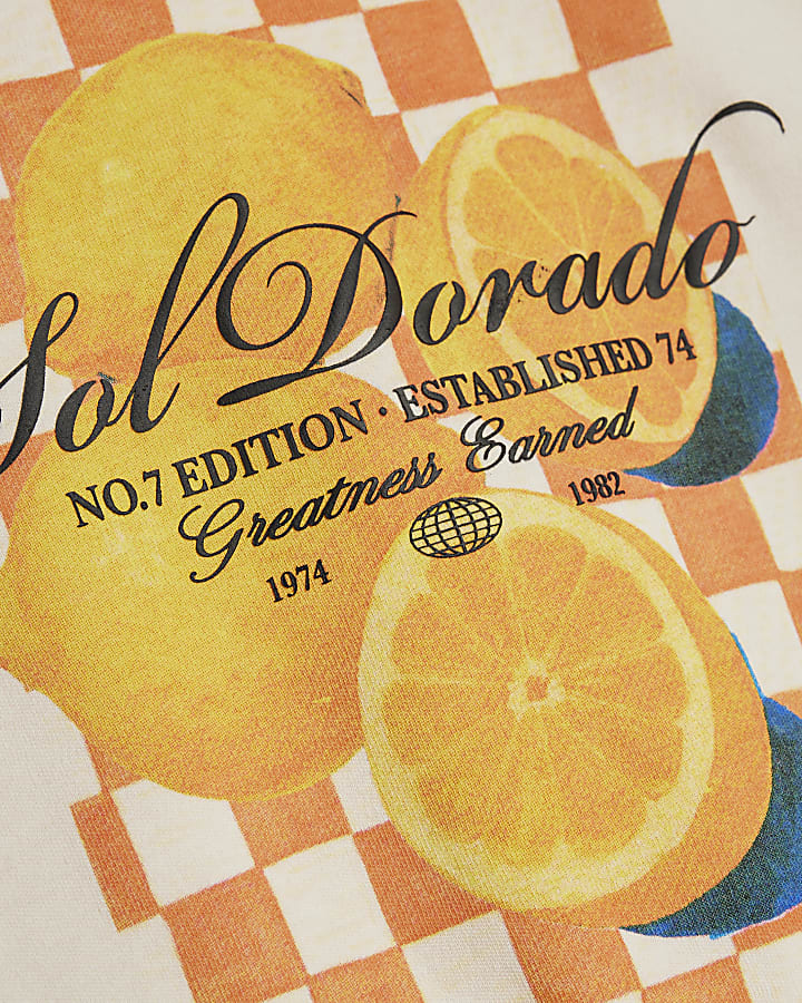 Mini Boys Beige Oversized fit Orange T-Shirt