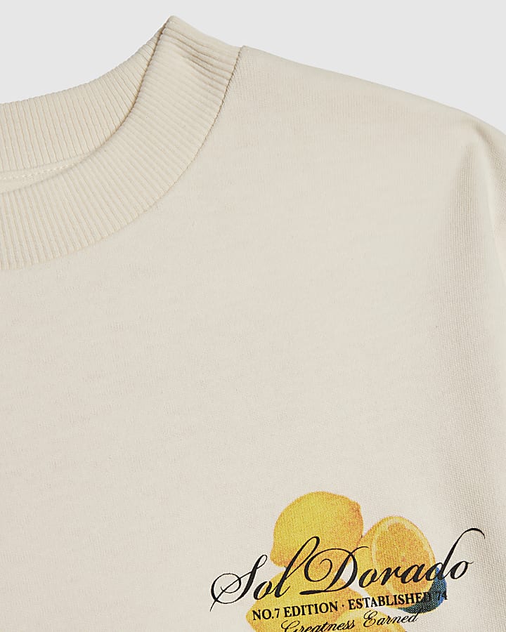 Mini Boys Beige Oversized fit Orange T-Shirt