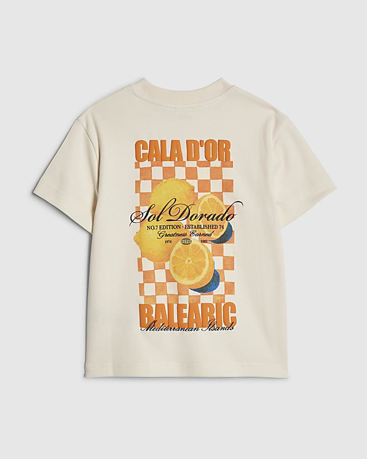 Mini Boys Beige Oversized fit Orange T-Shirt