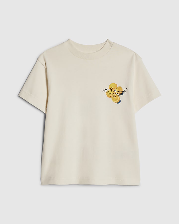 Mini Boys Beige Oversized fit Orange T-Shirt