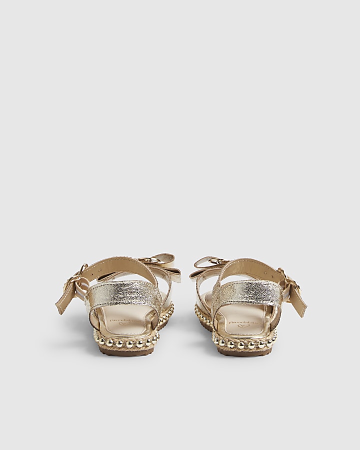 Mini Girls Gold Metallic Bow Sandals