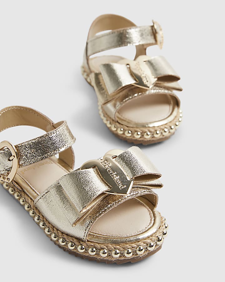 Mini Girls Gold Metallic Bow Sandals