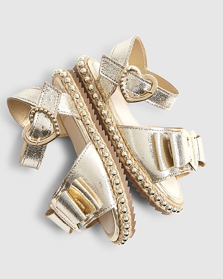 Mini Girls Gold Metallic Bow Sandals