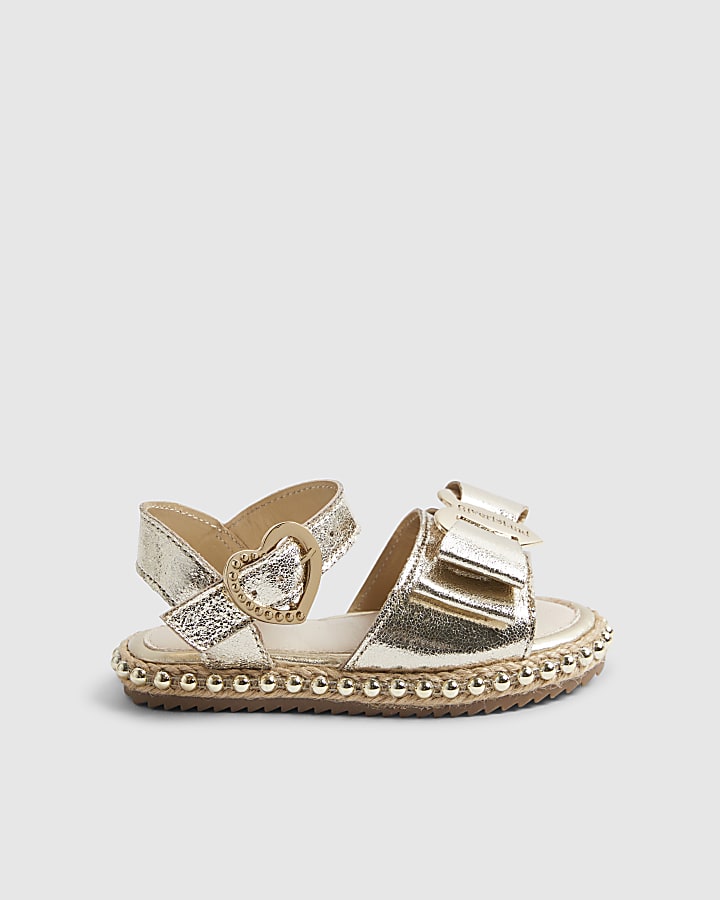 Mini Girls Gold Metallic Bow Sandals