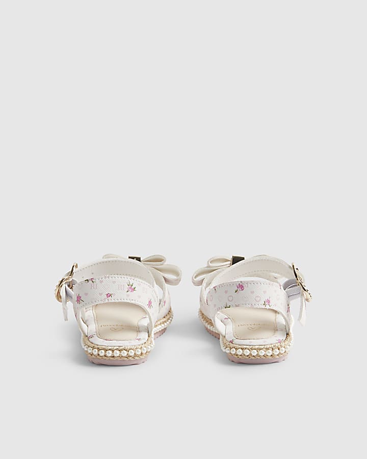 Mini Girls White Ditsy Rose Bow Sandals
