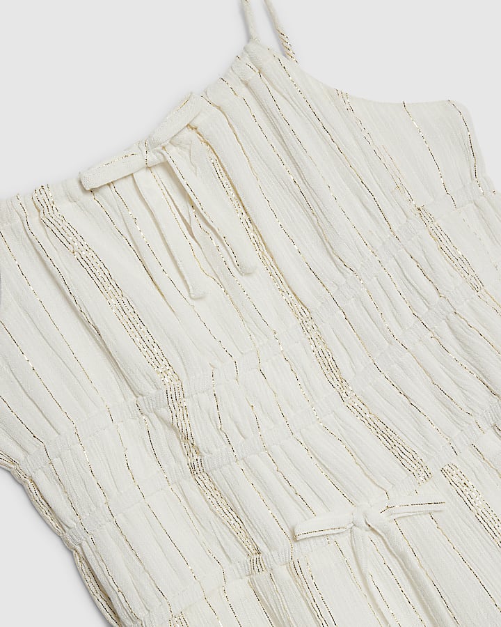 Girls Cream Tiered Dress