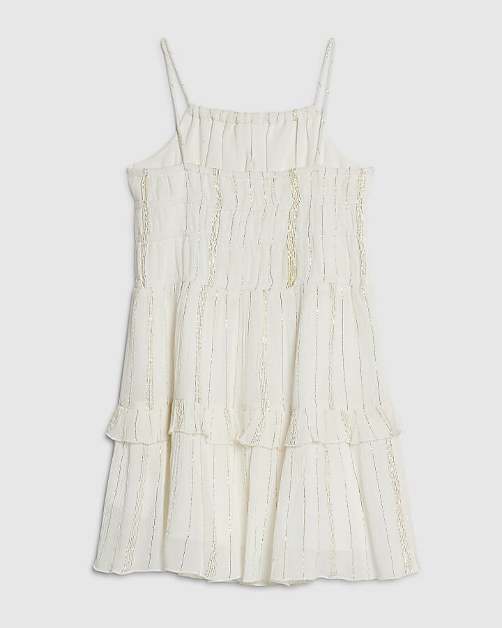 Girls Cream Tiered Dress