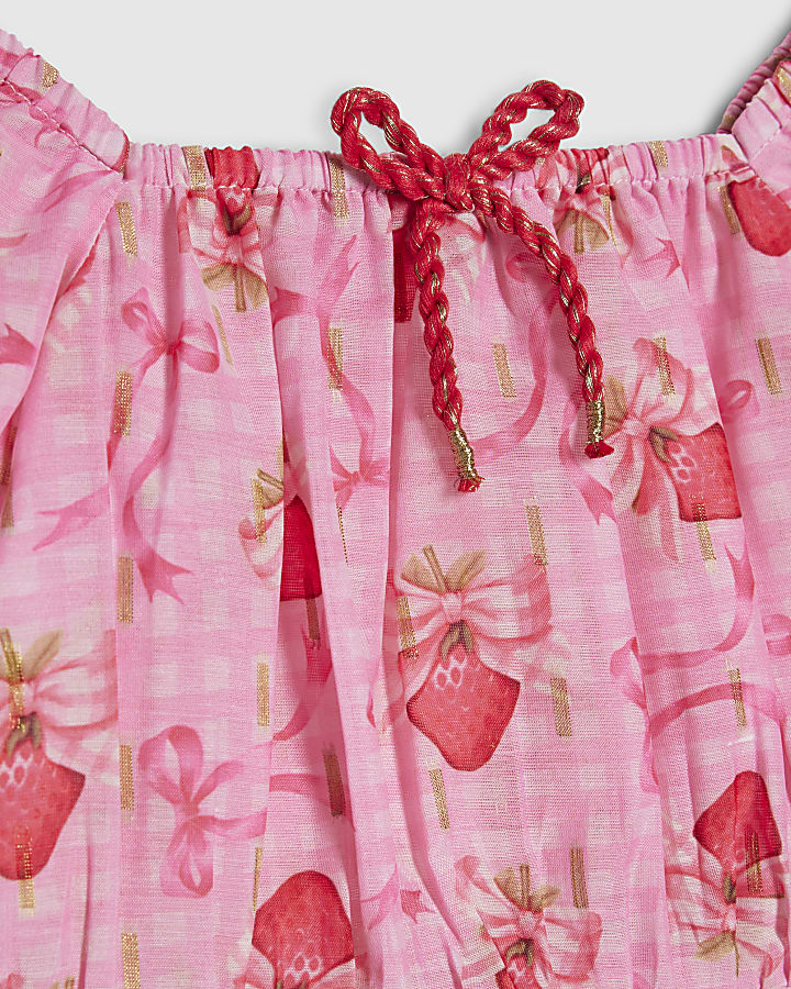 Mini Girls Pink Strawberry Bow Skirt Set