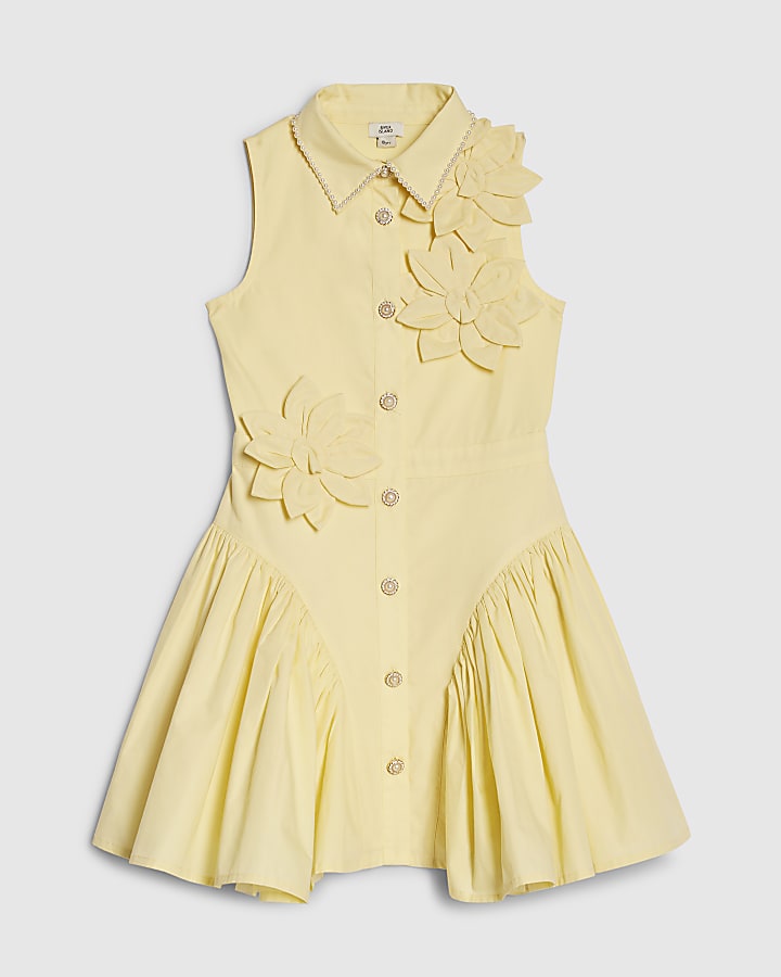 Girls Yellow 3D Flower Dress