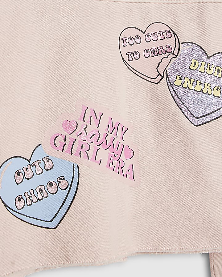 Girls Pink Love Heart Denim Jacket