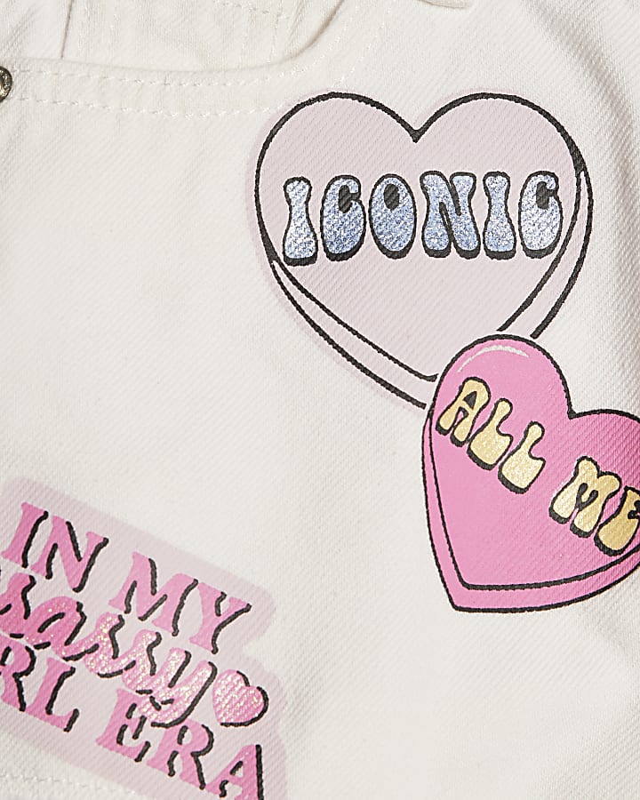 Girls White Denim Love Heart Shorts