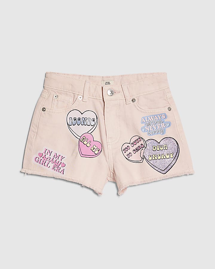 Girls Pink Love Heart Shorts