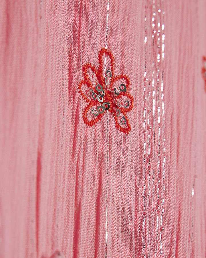 Mini Girls Pink Embellished Kaftan