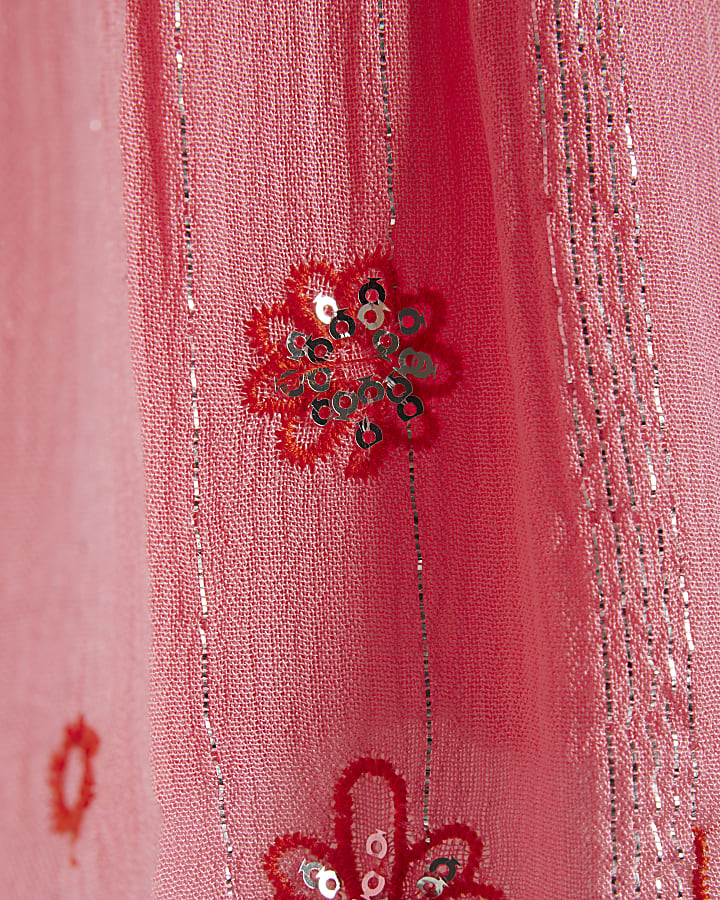 Mini Girls Pink Embellished Kaftan